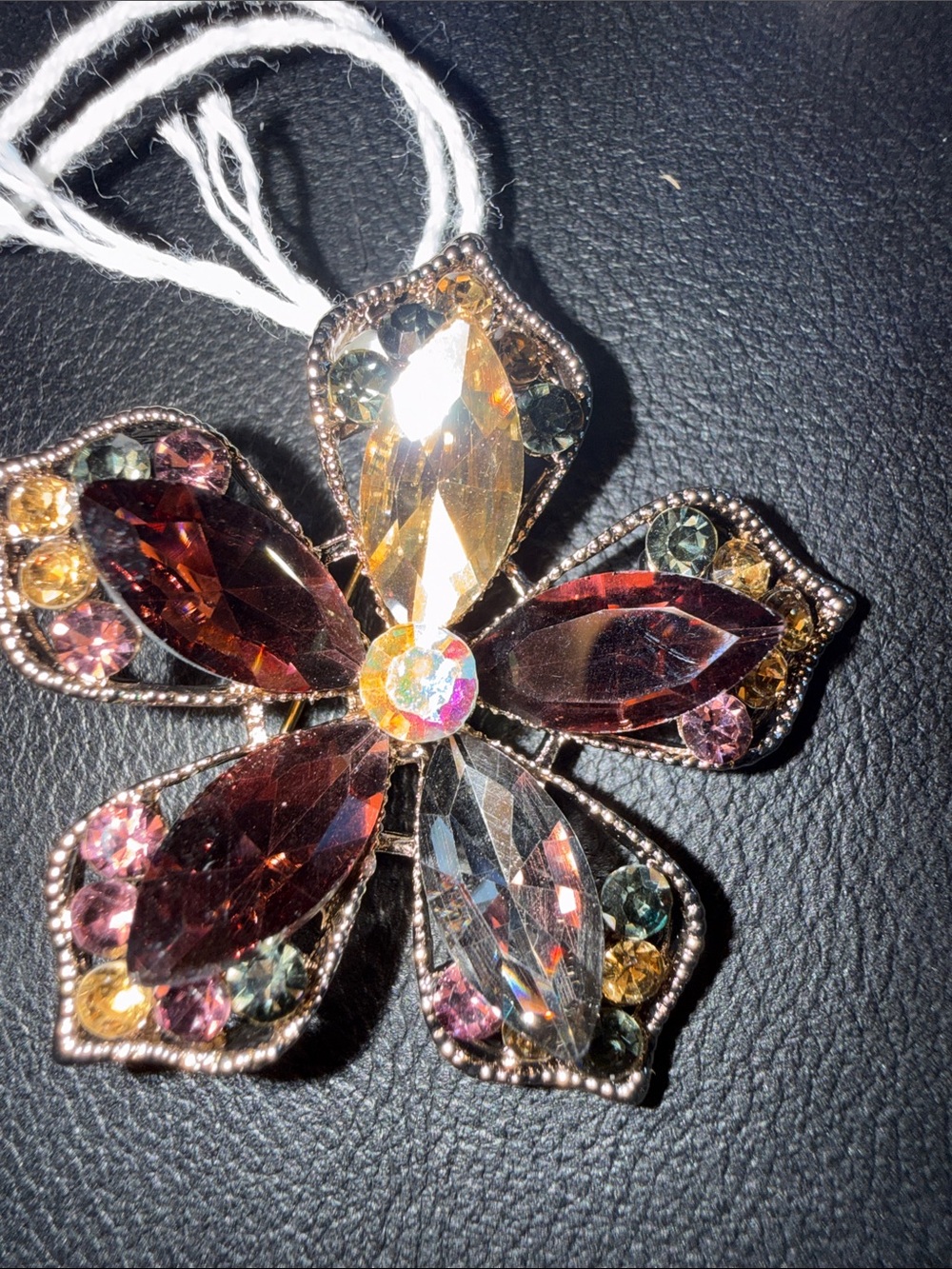 Multicolor Crystal Flower Pendant Necklace - Unbranded